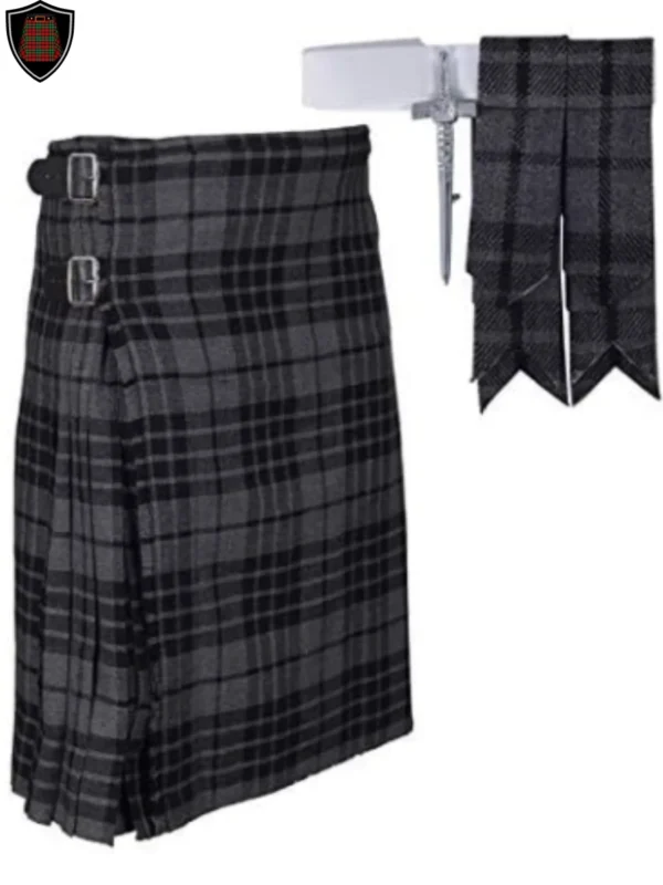 grey watch tartan kilt with free kilt pin and flashes