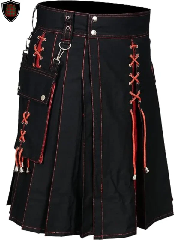 Handmade Premium Quality Black and Red Hybrid Kilt For Men Customizable with red laces