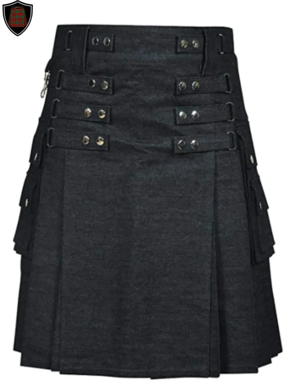 Heavy Duty Deluxe Denim Utility Kilt For Men with Detachable Apron