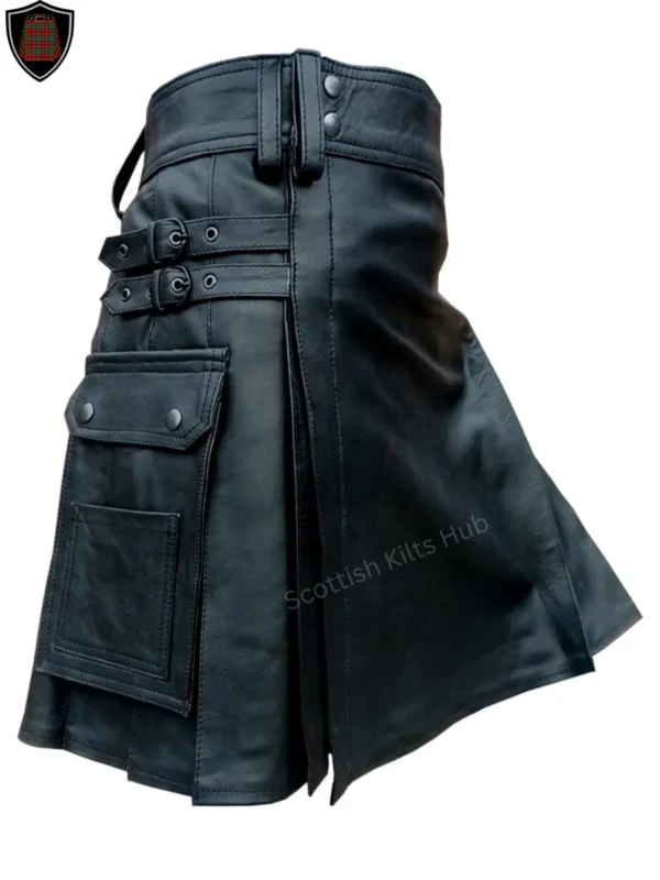 Handmade Black Leather Utility Kilt for Men by Scottish Kilts Hub