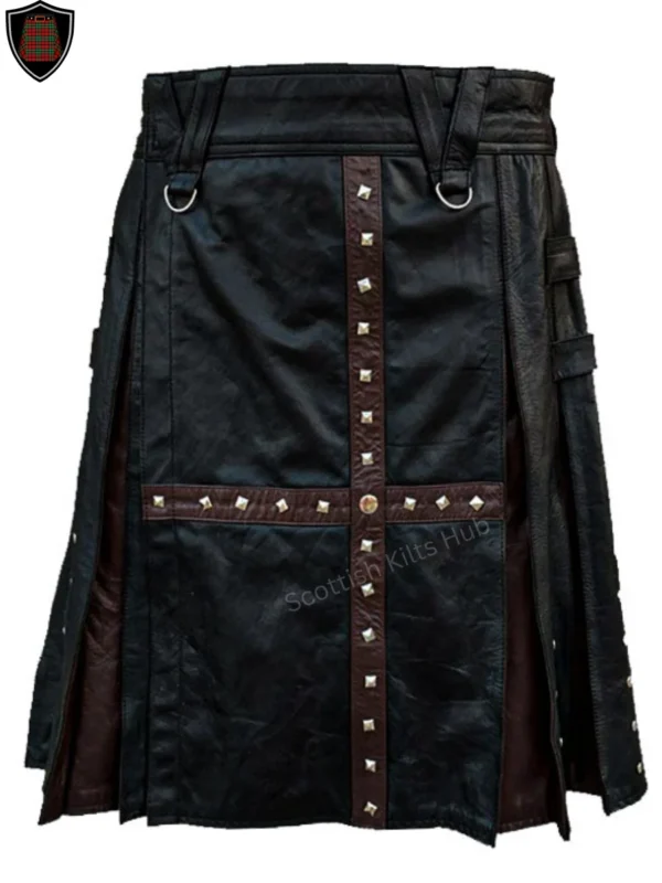 Handmade Black And Brown Leather Kilt for Men by Scottish Kilts Hub