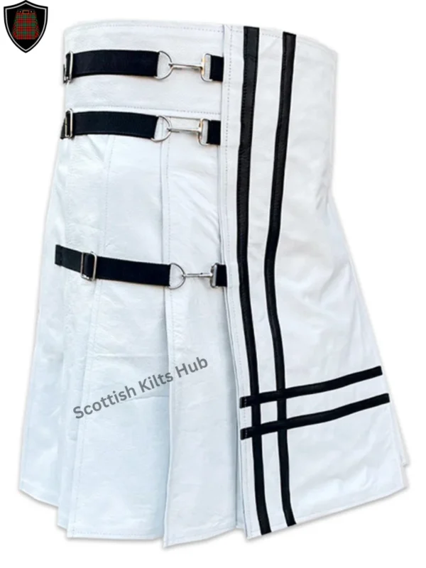 Handmade White Leather Kilt for Men by Scottish Kilts Hub