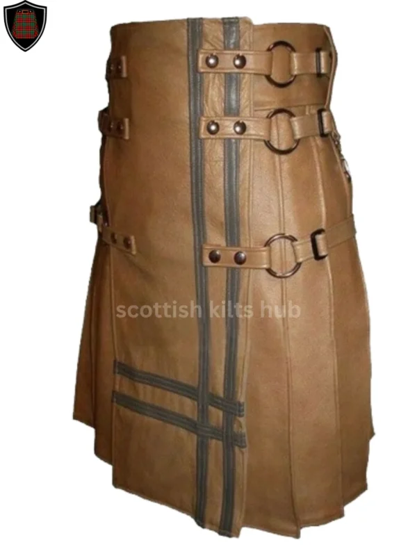 Brown Real Leather Gothic Style Kilt