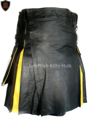 Black & Yellow Two Tone Leather Hybrid Kilt For Men By Scottish Kilts Hub