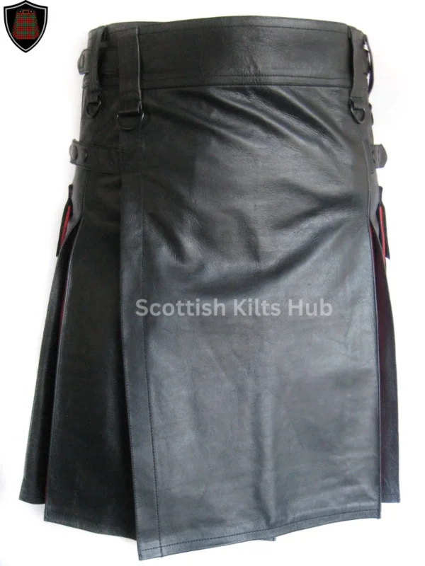 Black and Red Two Tone Leather Hybrid Kilt For Men By Scottish Kilts Hub