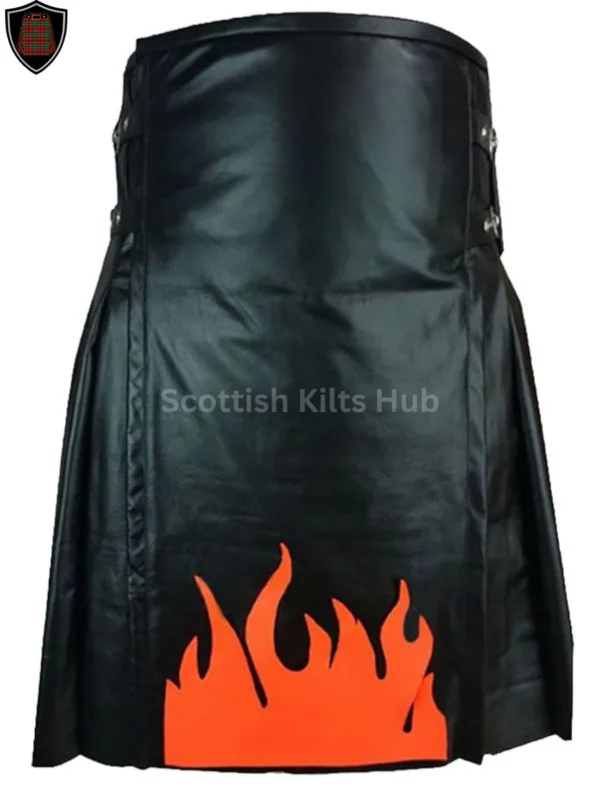 Fire Flame Black Leather Kilt For Men By Scottish Kilts Hub