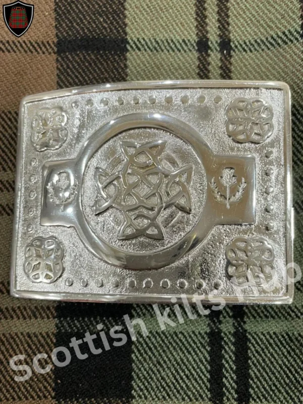 Celtic Knot With Thistle Kilt Buckle For Kilt Belt