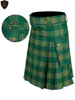 Handmade Premium Quality Irish Green Tartan Utility Kilt For Men