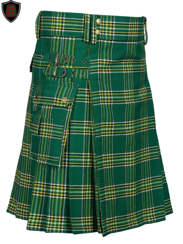 Handmade Premium Quality Irish Green Tartan Utility Kilt For Men