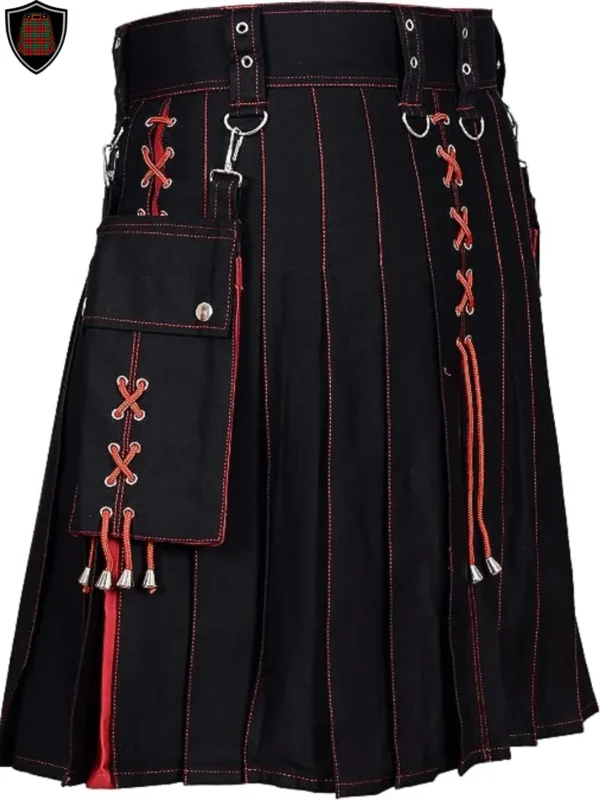 Handmade Premium Quality Black and Red Hybrid Kilt For Men Customizable with red laces