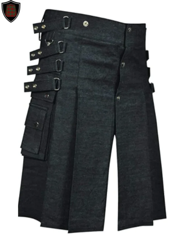 Heavy Duty Deluxe Denim Utility Kilt For Men with Detachable Apron