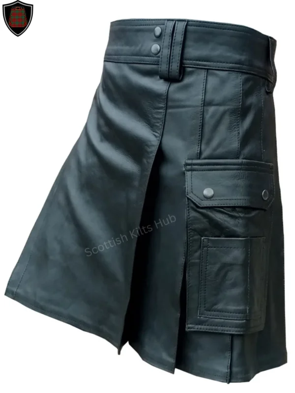 Handmade Black Leather Utility Kilt for Men by Scottish Kilts Hub