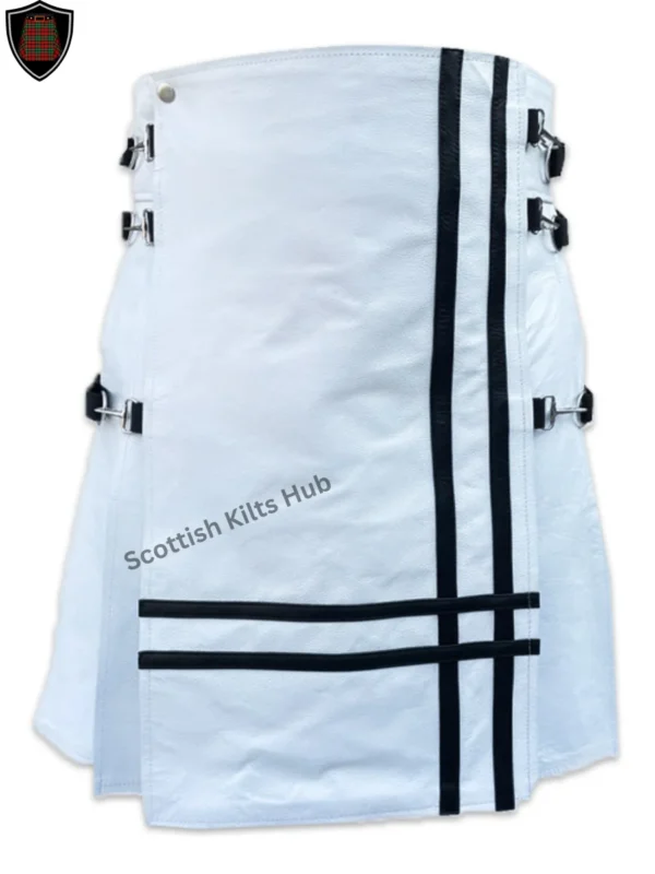 Handmade White Leather Kilt for Men by Scottish Kilts Hub