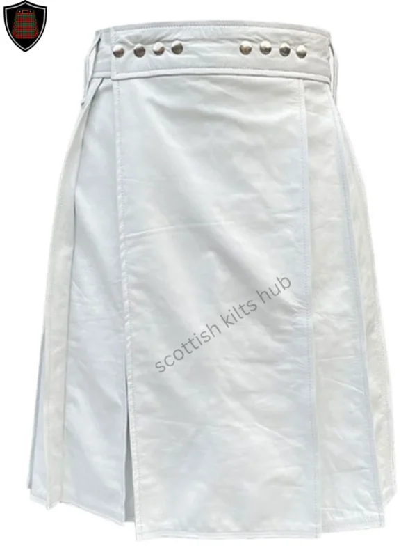 Handmade White Leather Utility Kilt For Men By Scottish Kilts Hub