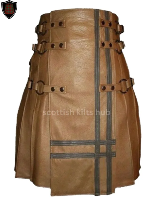 Brown Real Leather Gothic Style Kilt