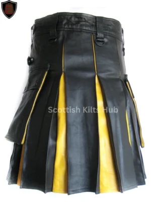 Black & Yellow Two Tone Leather Hybrid Kilt For Men By Scottish Kilts Hub