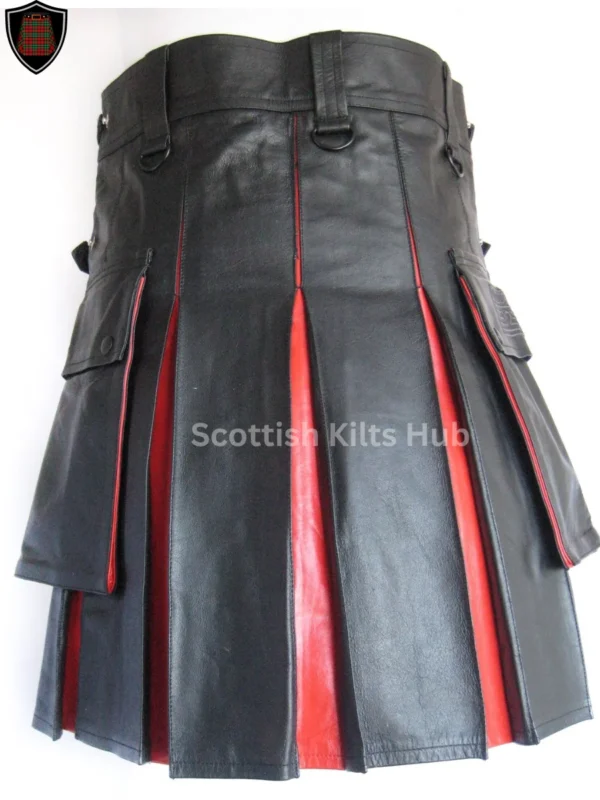 Black and Red Two Tone Leather Hybrid Kilt| Handmade Pure Leather Kilts - Image 2