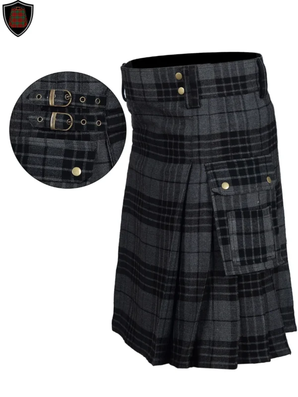 Handmade Premium Quality Grey Watch Tartan Utility Kilt For Men