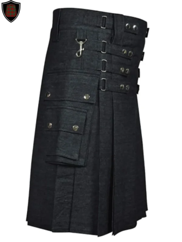 Heavy Duty Deluxe Denim Utility Kilt For Men with Detachable Apron