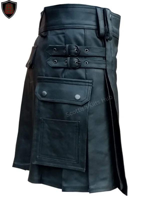 Handmade Black Leather Utility Kilt for Men by Scottish Kilts Hub