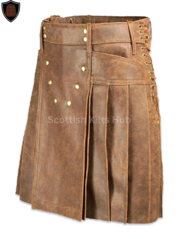 Brown Leather Utility Kilt For Men By Scottish Kilts Hub