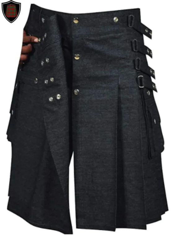 Heavy Duty Deluxe Denim Utility Kilt For Men with Detachable Apron