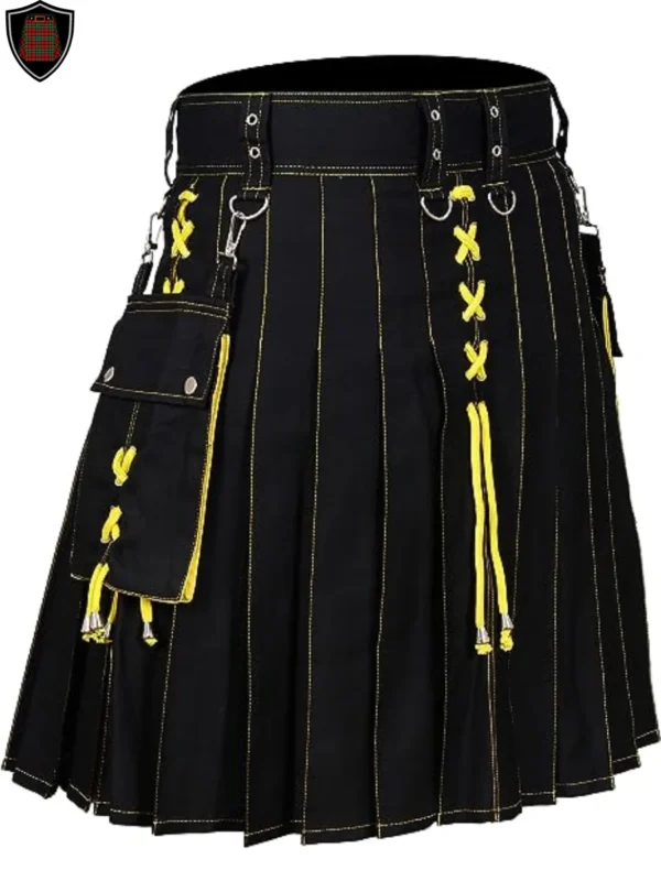 Handmade Premium Quality Black and Yellow Hybrid Kilt For Men Customizable