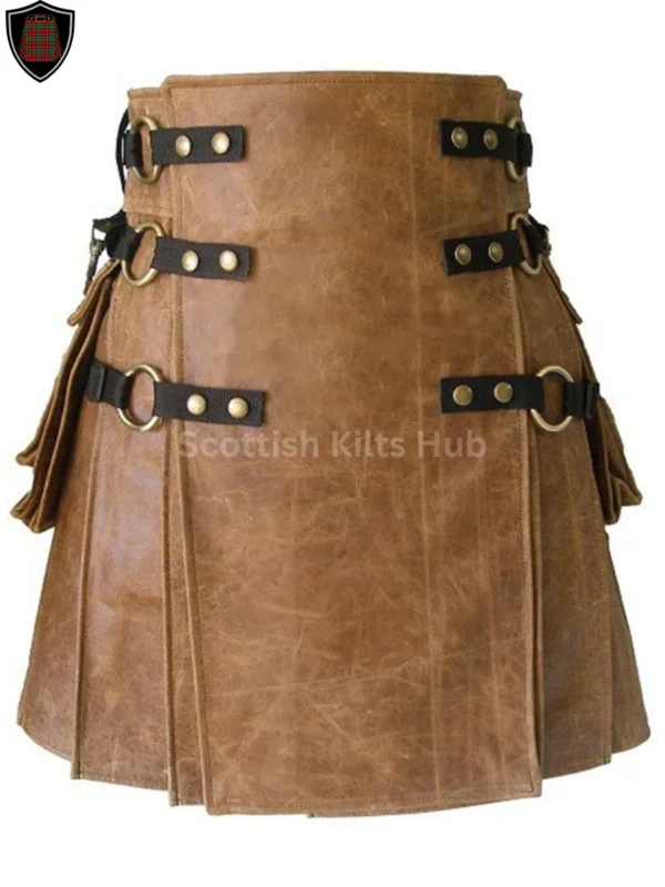 Brown Leather Gothic Kilt For Men By Scottish Kilts Hub