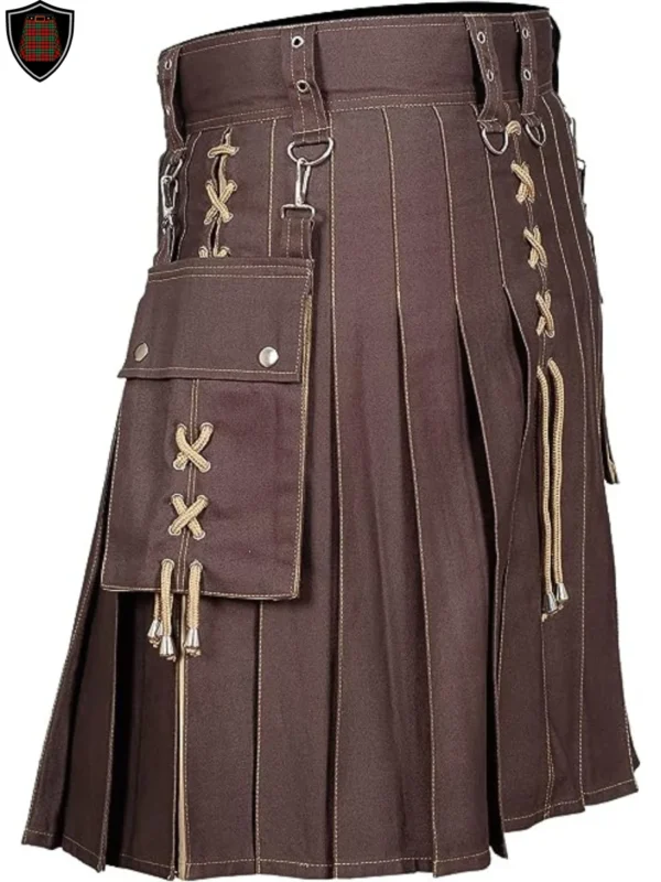 Handmade Premium Quality Brown and Khaki Hybrid Kilt For Men Customizable