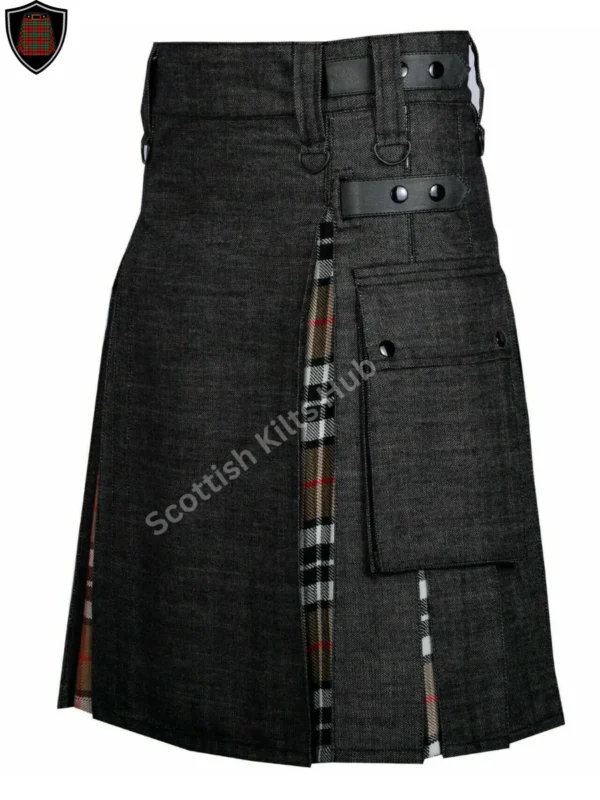 Handmade Black Denim Kilt With Campbell Thomson Tartan for Men by Scottish Kilts Hub