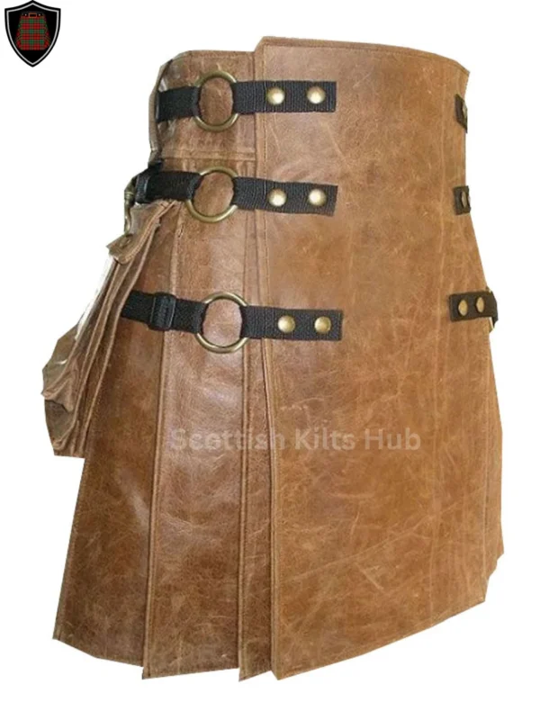 Brown Leather Gothic Kilt For Men By Scottish Kilts Hub