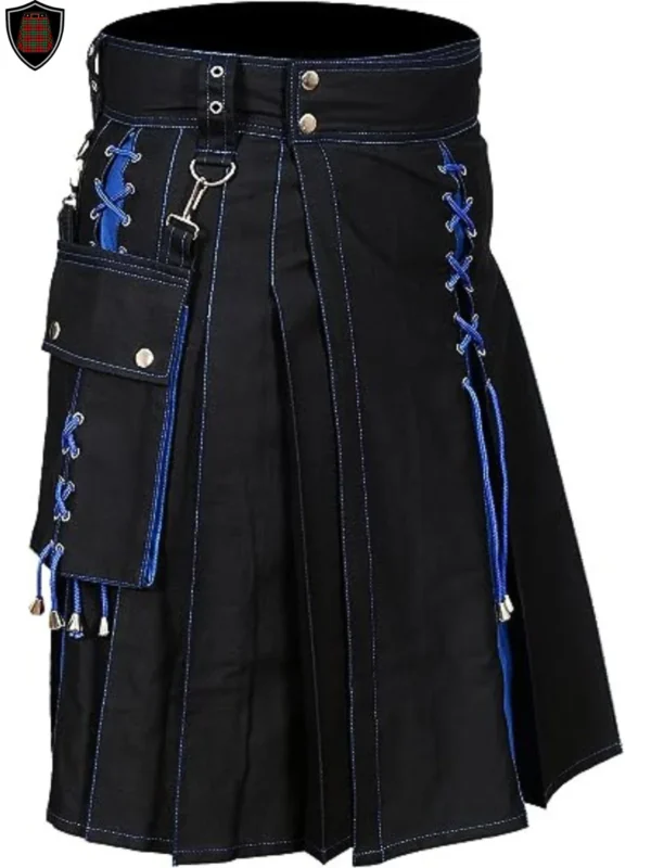 Handmade Premium Quality Black and Blue Hybrid Kilt For Men Customizable