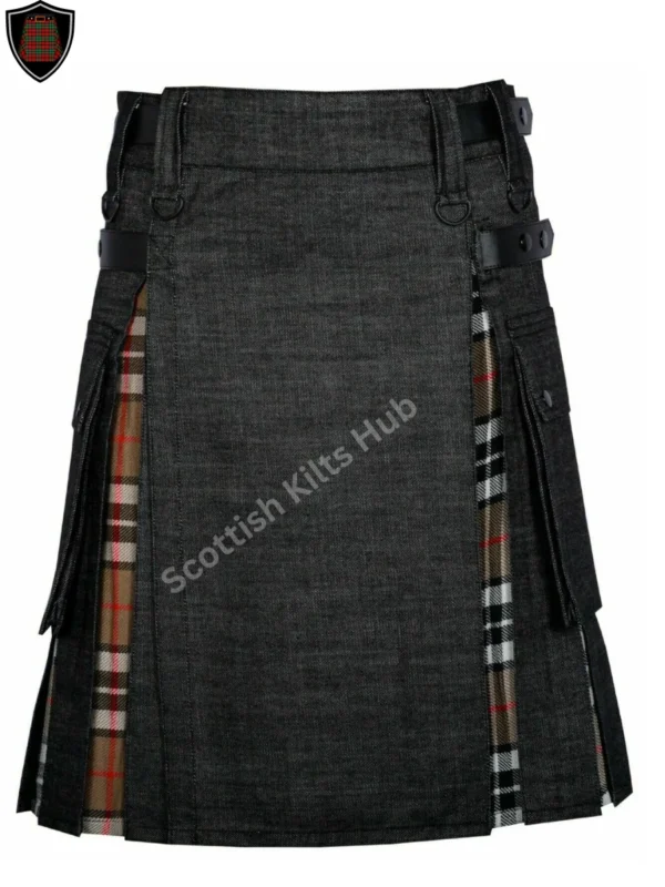 Handmade Black Denim Kilt With Campbell Thomson Tartan for Men by Scottish Kilts Hub