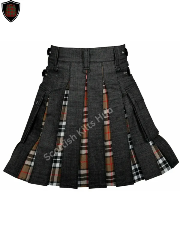 Handmade Black Denim Kilt With Campbell Thomson Tartan for Men by Scottish Kilts Hub