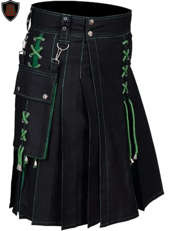 Handmade Premium Quality Black and Green Hybrid Kilt For Men Customizable