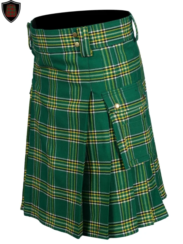 Handmade Premium Quality Irish Green Tartan Utility Kilt For Men