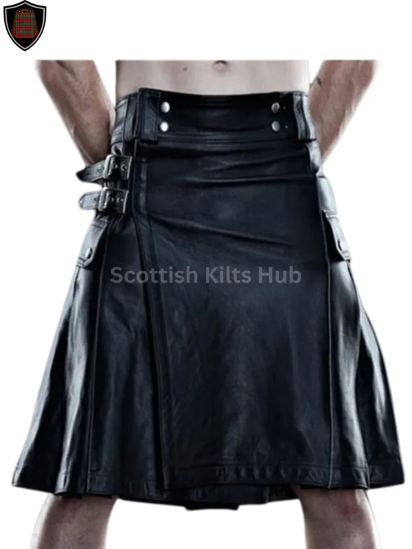 Black Leather Kilt For Men By Scottish Kilts Hub