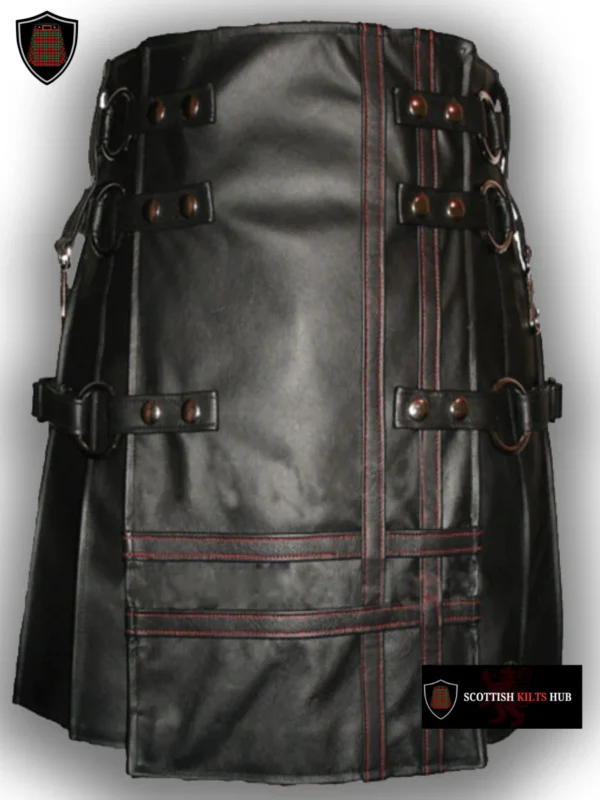 Handmade Gothic Style Black Leather Kilt For Men