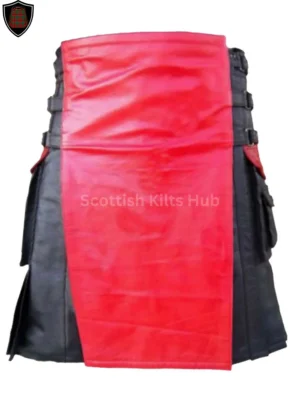 Red and Black Leather Hybrid Kilt For Men By Scottish Kilts Hub