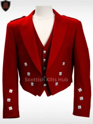 Red Prince Charlie Kilt Jacket With Vest - Handmade Scottish Wedding Jackets For Men By Scottish Kilts Hub