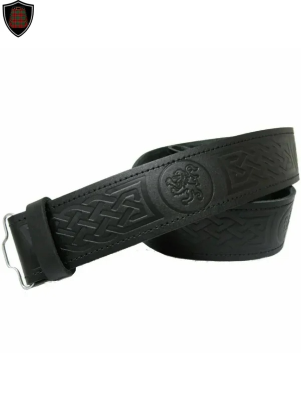 Lion Rampant Embossed Black Leather Kilt Belt By Scottish Kilts Hub