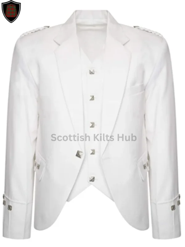 White Argyle Kilt Jacket With 5 Button Vest