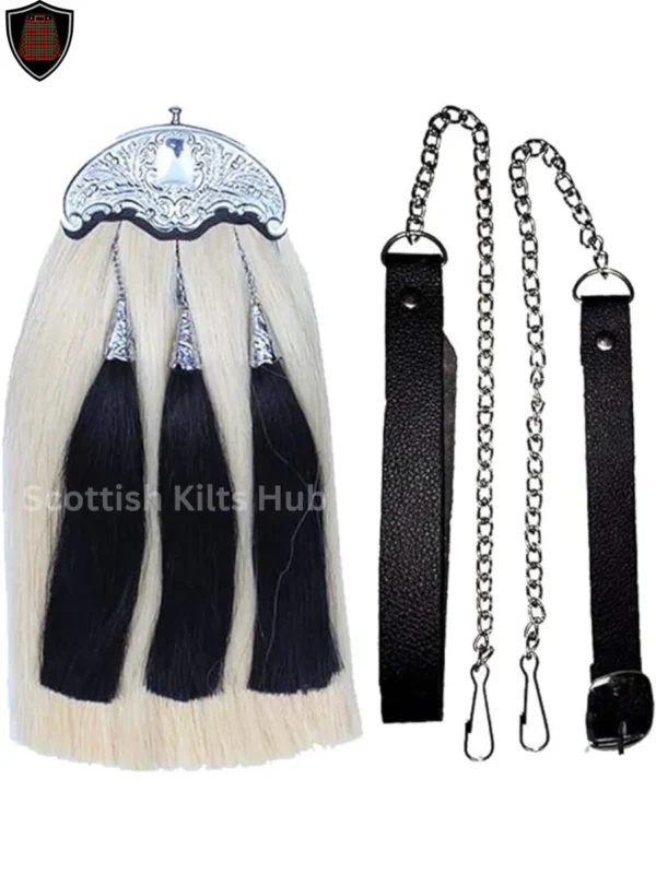 Handmade Genuine Premium White Horse Hair Sporran with 3 Tassels - Best Sporrans For Kilts