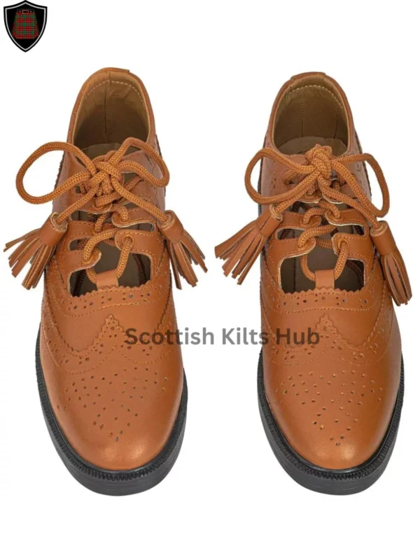 Handmade Genuine Leather Brown Ghillie Brogues | Kilt Shoes