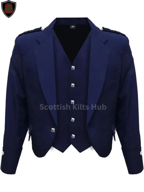 Blue Argyle Kilt Jacket With 5 Button Vest