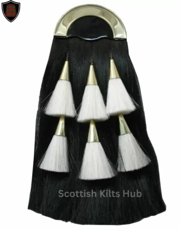 Handmade Premium Quality Genuine Black Horse Hair Sporran with 6 White Tassels - Best Sporrans For Kilts