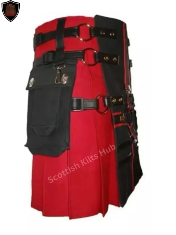 Handmade Black And Red Hybrid Gothic Utility Kilt With Chains for Men by Scottish Kilts Hub