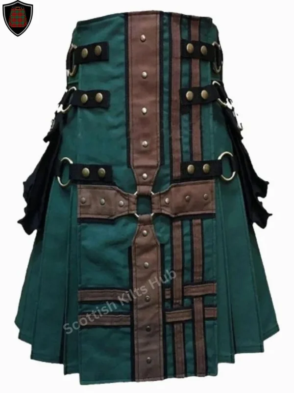 Handmade Green And Brown Hybrid Gothic Utility Kilt for Men by Scottish Kilts Hub