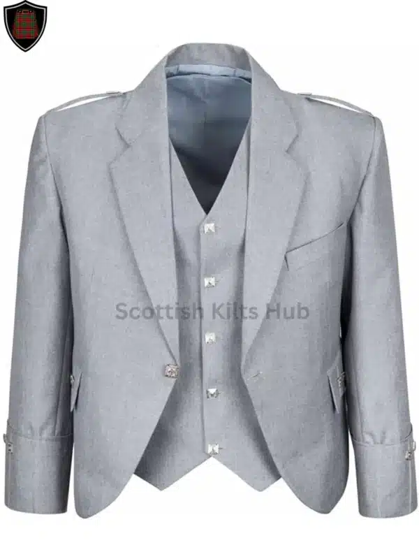 Grey Argyle Kilt Jacket With 5 Button Vest