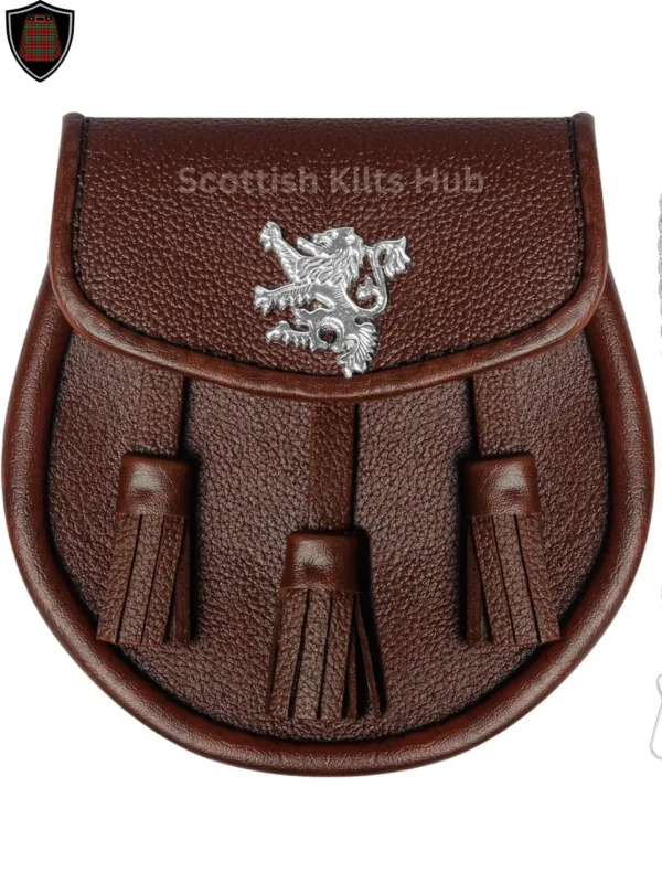 Rampant Lion Brown Leather Semi Dress Sporran For Kilts | Made of Genuine Leather